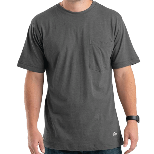 Berne Apparel Men's Lightweight Performance Pocket T-Shirt, Slate, Front view
