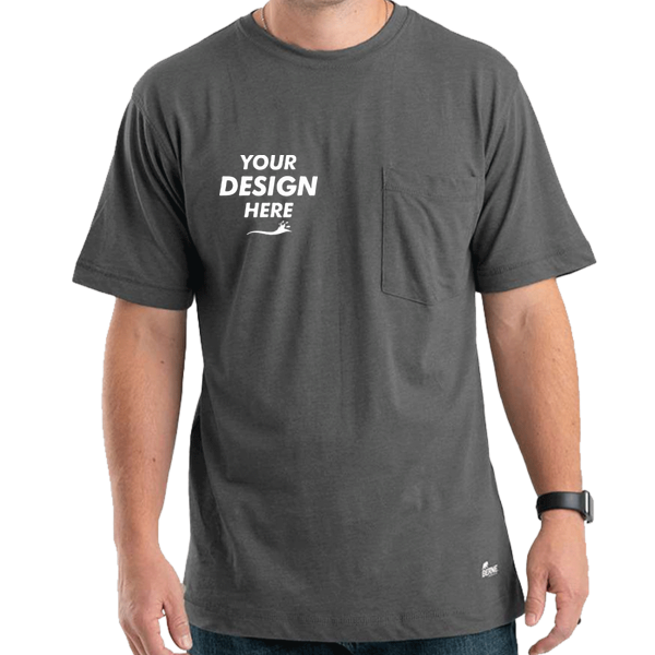 Berne Apparel Men's Lightweight Performance Pocket T-Shirt, Slate, Front view, Mockup