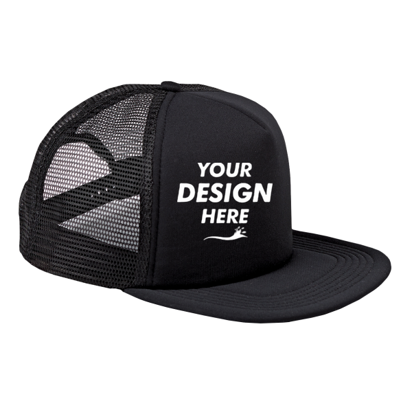 Big Accessories Foam Front Trucker Cap, Black / Black, Front view, Mockup