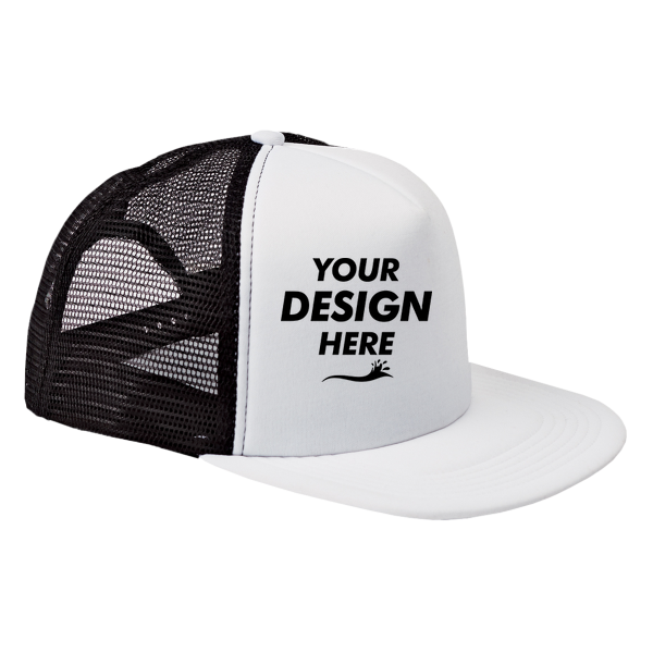 Big Accessories Foam Front Trucker Cap, Black / White, Front view, Mockup
