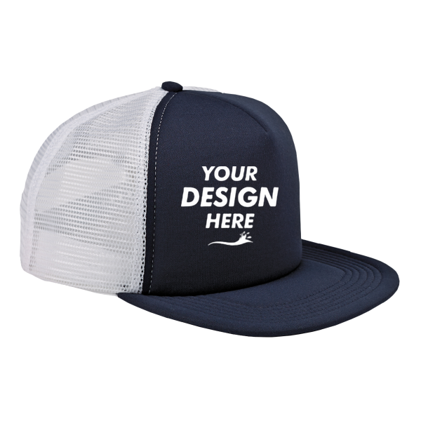 Big Accessories Foam Front Trucker Cap, Navy / White, Front view, Mockup