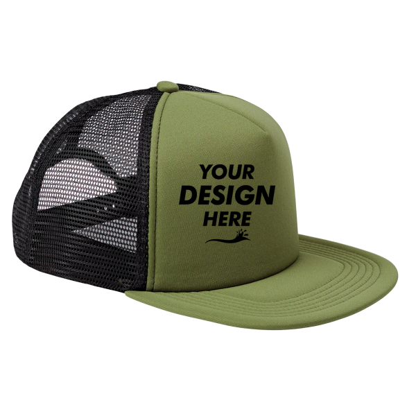 Big Accessories Foam Front Trucker Cap, Olive / Black, Front view, Mockup