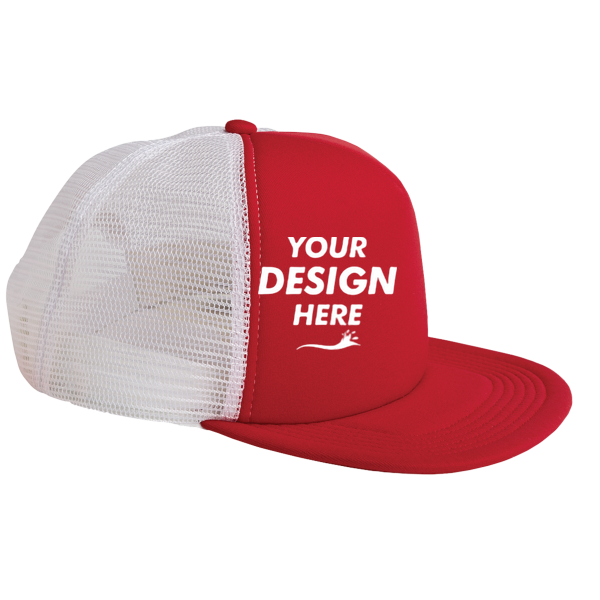 Big Accessories Foam Front Trucker Cap, Red / White, Front view, Mockup