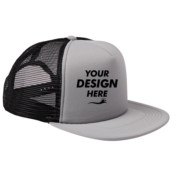 Big Accessories Foam Front Trucker Cap, Steel / Black, Front view, Mockup