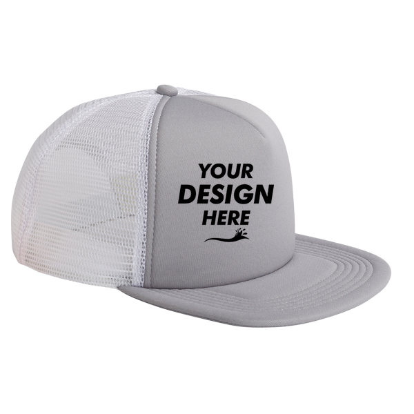 Big Accessories Foam Front Trucker Cap, Steel / White, Front view, Mockup