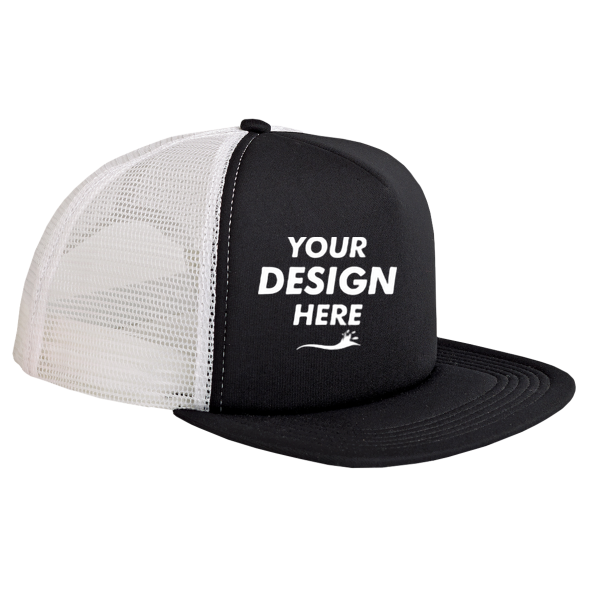 Big Accessories Foam Front Trucker Cap, White / Black, Front view, Mockup