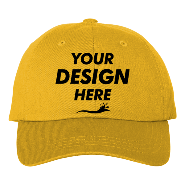 Big Accessories Six-Panel Twill Cap, Sunray Yellow, Front view, Mockup