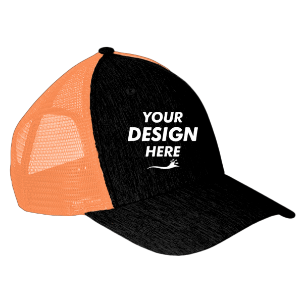 Big Accessories Sport Trucker Cap, Black / Neon Orange, Front view, Mockup