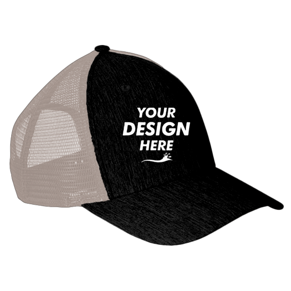 Big Accessories Sport Trucker Cap, Black / Tan, Front view, Mockup