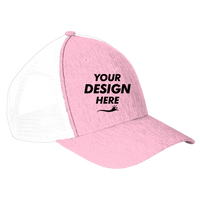 Big Accessories Sport Trucker Cap, Heather Pink / White, Front view, Mockup