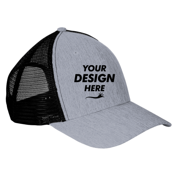 Big Accessories Sport Trucker Cap, Light Grey / Black, Front view, Mockup