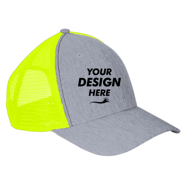 Big Accessories Sport Trucker Cap, Light Grey / Neon Green, Front view, Mockup