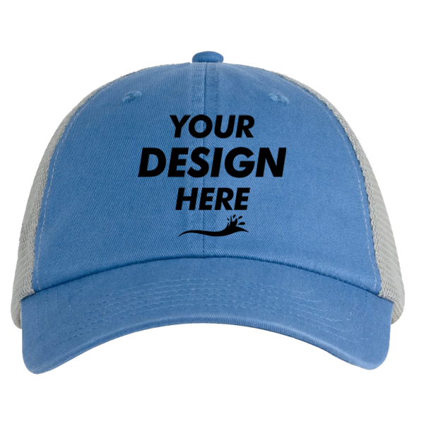 Big Accessories Washed Trucker Cap, Blue / Grey, Front view, Mockup