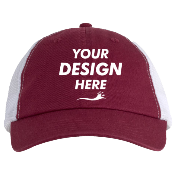 Big Accessories Washed Trucker Cap, Maroon / White, Front view, Mockup