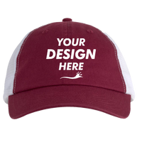 Big Accessories Washed Trucker Cap, Maroon / White, Front view, Mockup