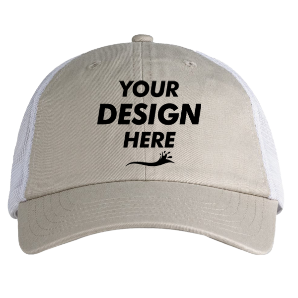 Big Accessories Washed Trucker Cap, Stone / White, Front view, Mockup