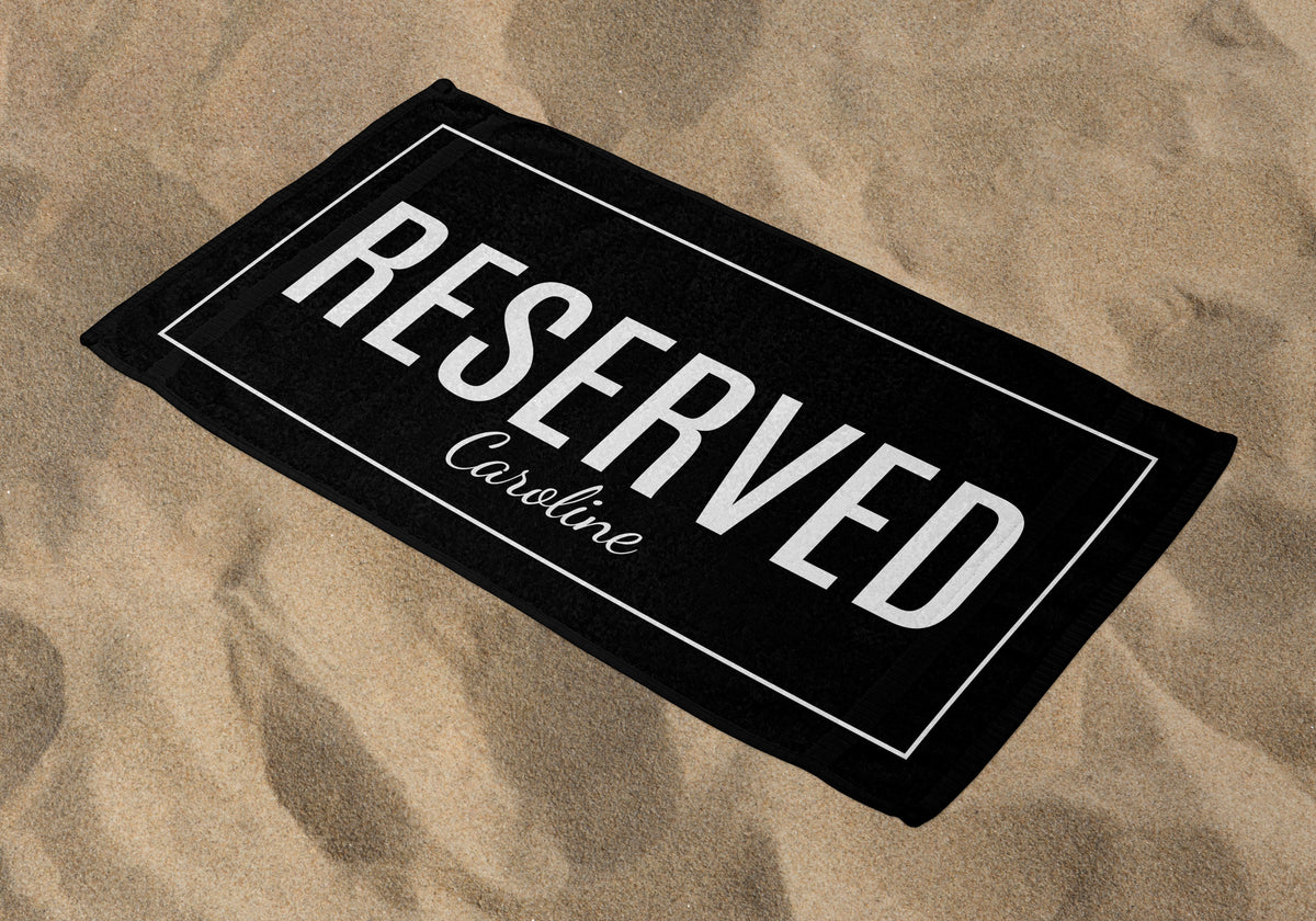 Personalized Reserved Beach Towel, Black Standart Beach Towel, Black Premium Beach Towel