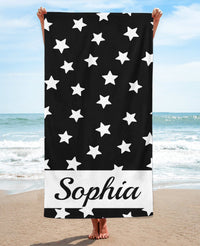 Personalized Star Patterned Beach Towel, Black Standart Beach Towel, Black Premium Beach Towel