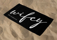 Personalized Wifey Beach Towel, Black Standart Beach Towel, Black Premium Beach Towel