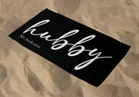 Personalized Hubby Beach Towel, Black Standart Beach Towel, Black Premium Beach Towel