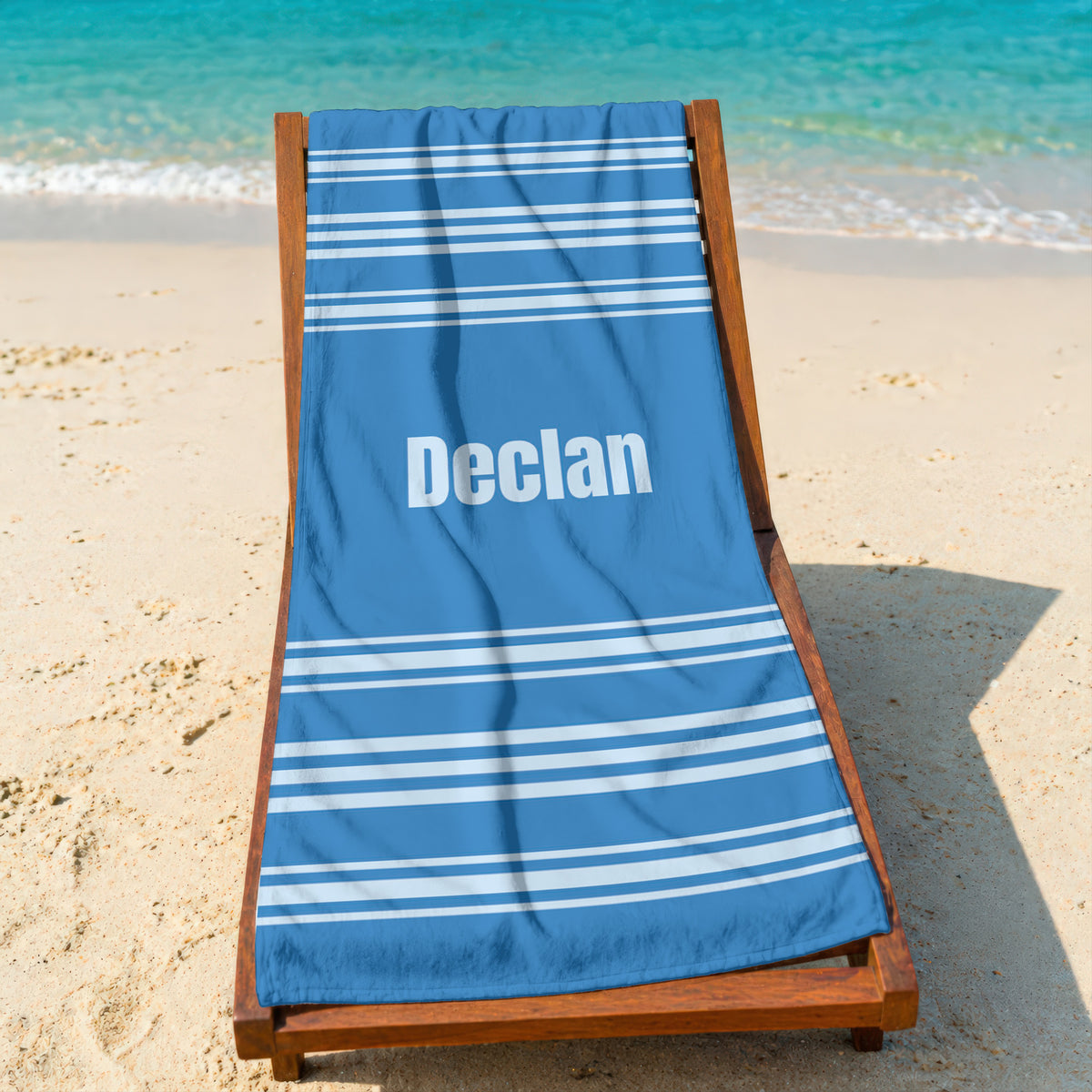 Personalized Horizontally Striped Beach Towel, Blue Standart Beach Towel, Blue Premium Beach Towel
