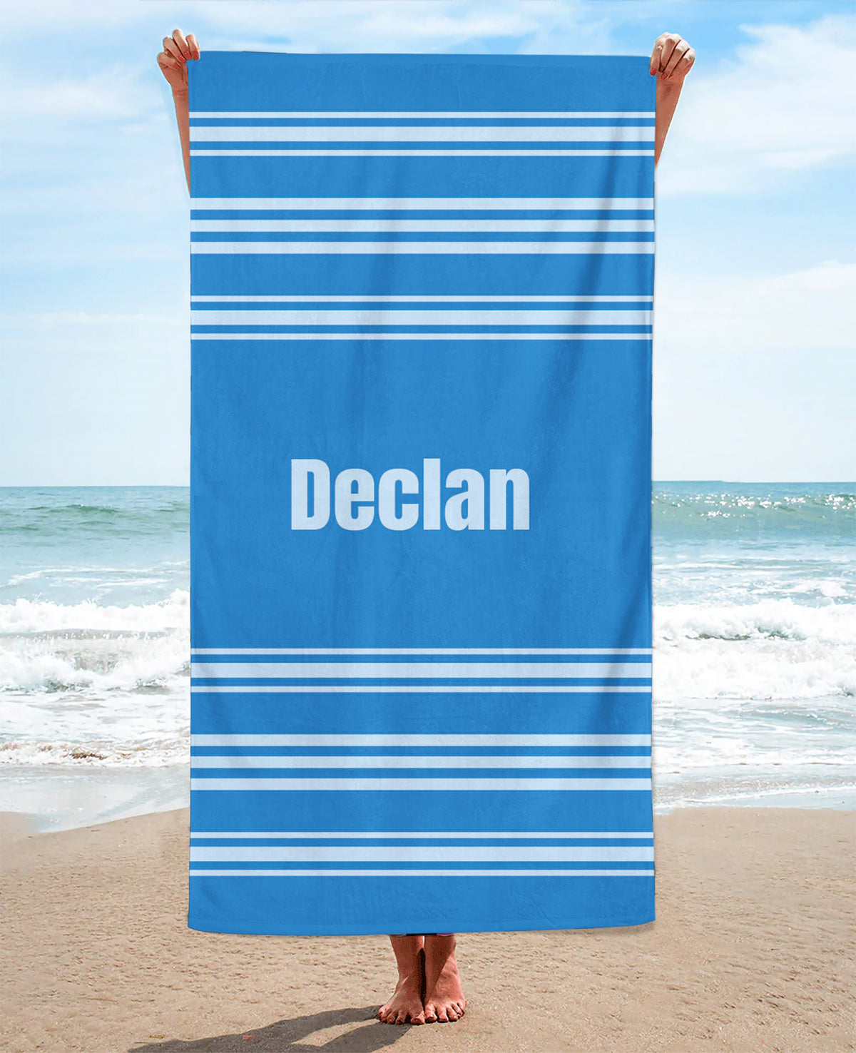 Personalized Horizontally Striped Beach Towel, Blue Standart Beach Towel, Blue Premium Beach Towel