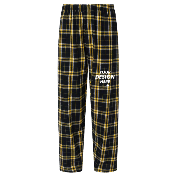 Boxercraft Men's Harley Flannel Pants, Black / Gold / Gold, Front view, Mockup