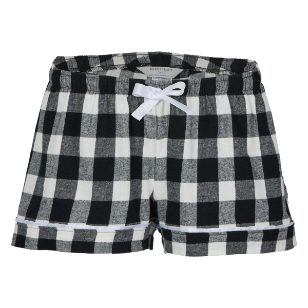 Boxercraft Women's Flannel Shorts, Black / White Buffalo Plaid, Front view