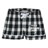 Boxercraft Women's Flannel Shorts, Black / White Buffalo Plaid, Front view, Mockup