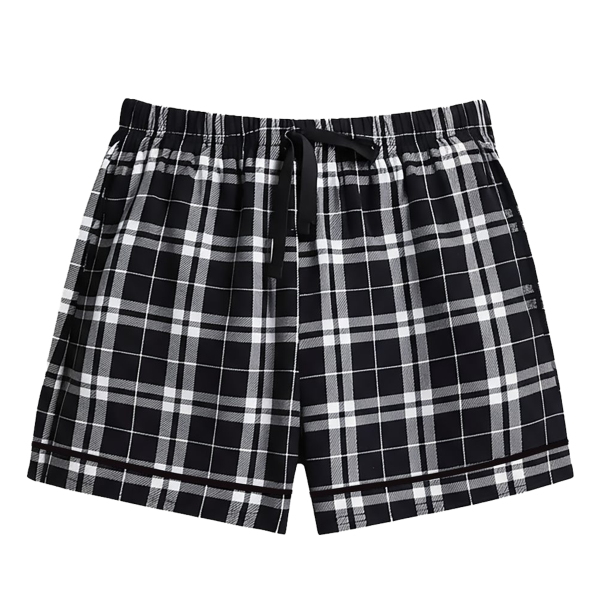 Boxercraft Women's Flannel Shorts, Black / White Plaid, Front view