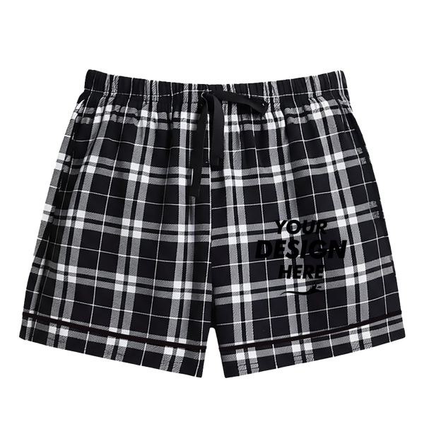 Boxercraft Women's Flannel Shorts, Black / White Plaid, Front view, Mockup