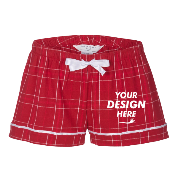 Boxercraft Women's Flannel Shorts, Crimson Field Day Plaid / Crimson Field Day Plaid, Front view, Mockup