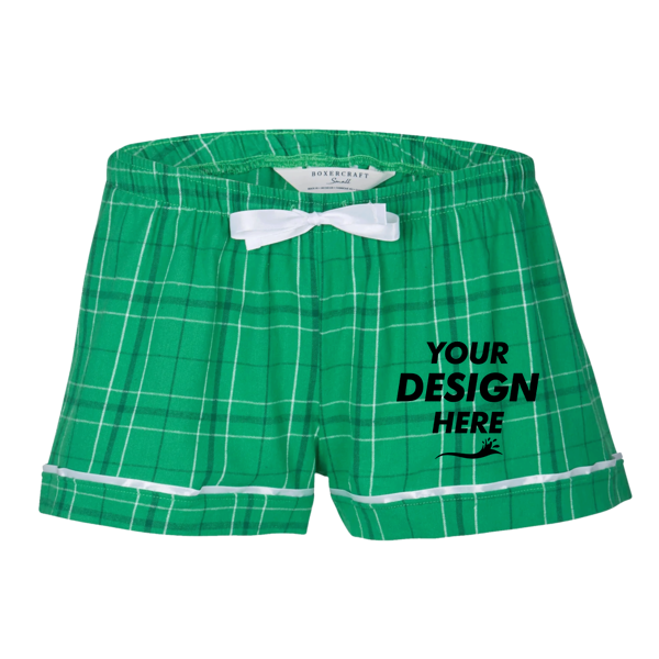 Boxercraft Women's Flannel Shorts, Kelly Field Day Plaid / Kelly Field Day Plaid, Front view, Mockup