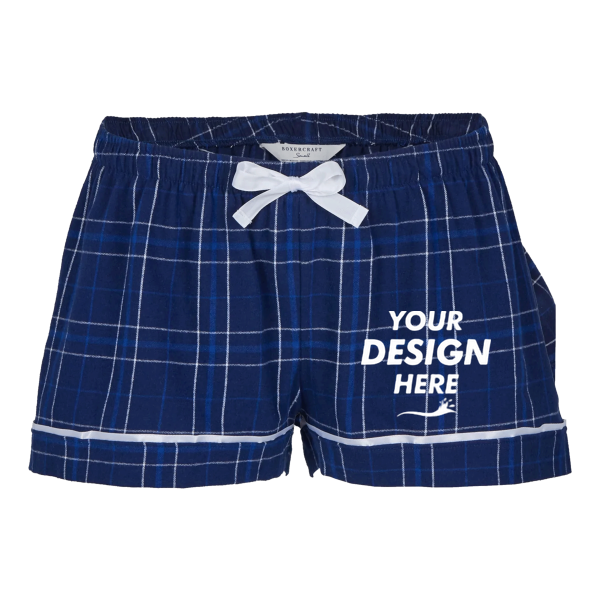 Boxercraft Women's Flannel Shorts, Navy Field Day Plaid / Navy Field Day Plaid, Front view, Mockup