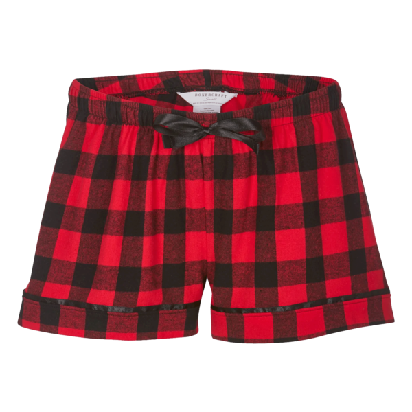 Boxercraft Women's Flannel Shorts, Red / Black Buffalo, Front view