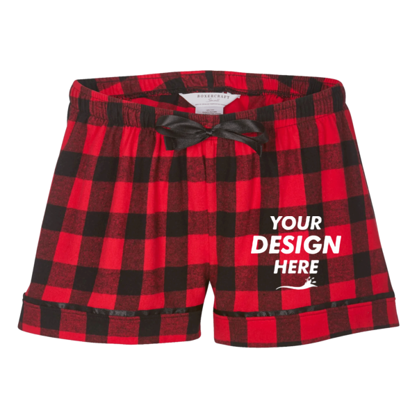 Boxercraft Women's Flannel Shorts, Red / Black Buffalo, Front view, Mockup
