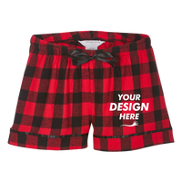 Boxercraft Women's Flannel Shorts, Red / Black Buffalo, Front view, Mockup