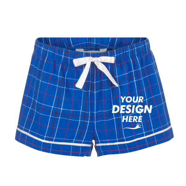 Boxercraft Women's Flannel Shorts, Royal Field Day Plaid / Royal Field Day Plaid, Front view, Mockup