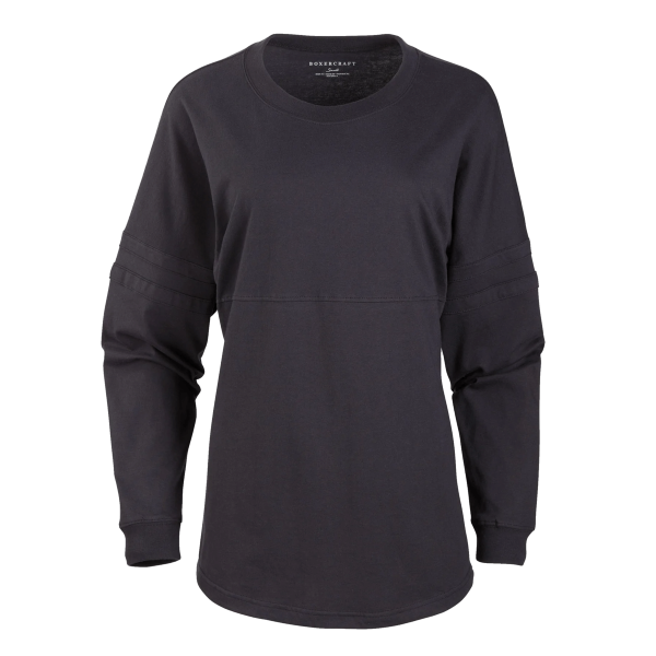 Boxercraft Women's Pom Pom Long Sleeve Jersey T-Shirt, Black / Black / Black, Front view