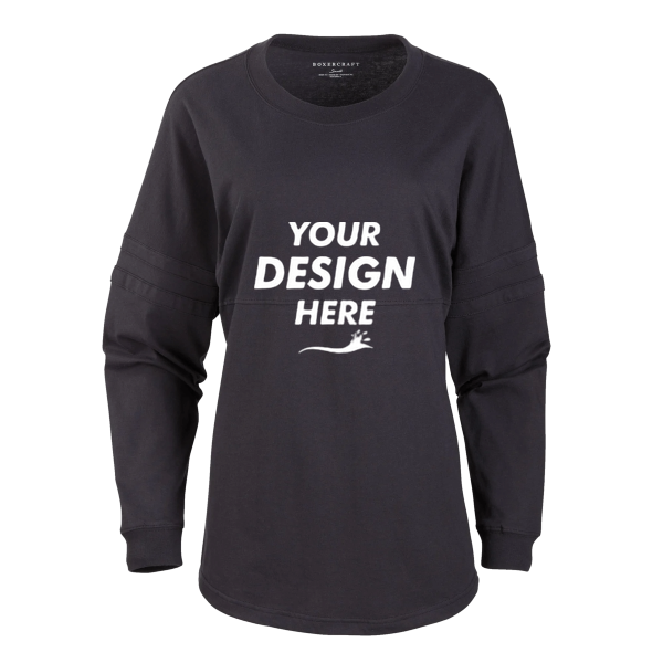 Boxercraft Women's Pom Pom Long Sleeve Jersey T-Shirt, Black / Black / Black, Front view, Mockup