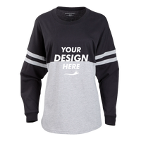 Boxercraft Women's Pom Pom Long Sleeve Jersey T-Shirt, Black / Oxford / Oxford, Front view, Mockup