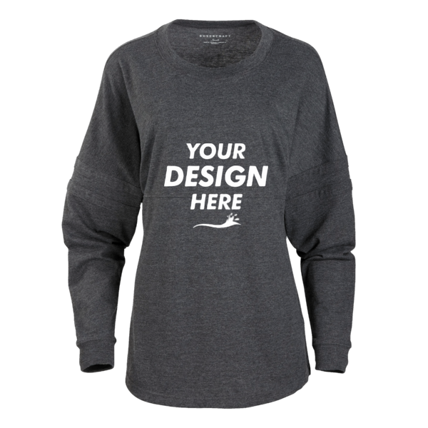 Boxercraft Women's Pom Pom Long Sleeve Jersey T-Shirt, Charcoal / Charcoal / Charcoal, Front view, Mockup
