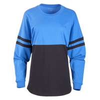 Boxercraft Women's Pom Pom Long Sleeve Jersey T-Shirt, Collegiate Blue / Blue / Black, Front view