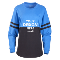 Boxercraft Women's Pom Pom Long Sleeve Jersey T-Shirt, Collegiate Blue / Blue / Black, Front view, Mockup