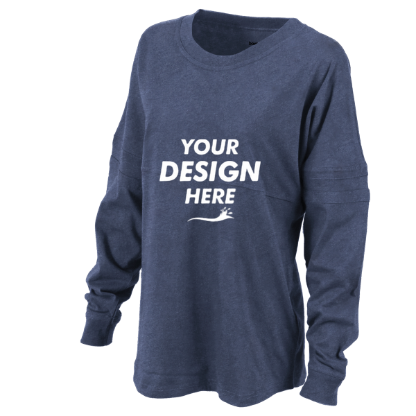 Boxercraft Women's Pom Pom Long Sleeve Jersey T-Shirt, Denim / Denim / Denim, Front view, Mockup