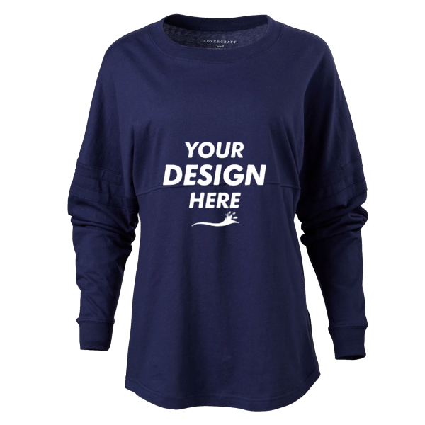 Boxercraft Women's Pom Pom Long Sleeve Jersey T-Shirt, Navy / Navy / Navy, Front view, Mockup