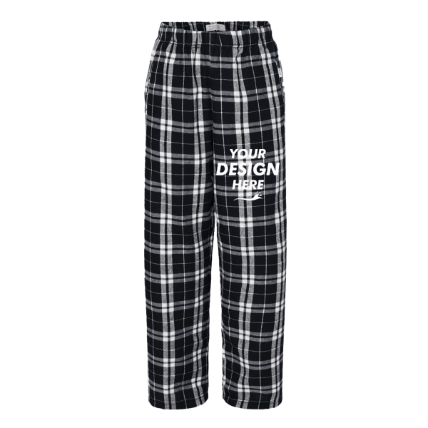 Boxercraft Youth Flannel Pants, Black / white, Front view, Mockup