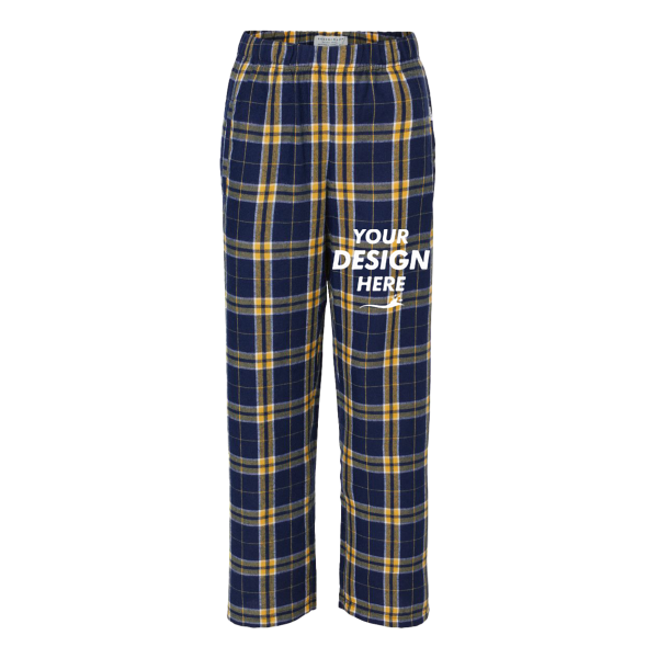 Boxercraft Youth Flannel Pants, Navy / Gold, Front view, Mockup