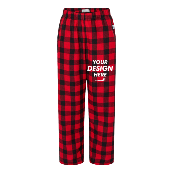 Boxercraft Youth Flannel Pants, Red / Black Buffalo, Front view, Mockup