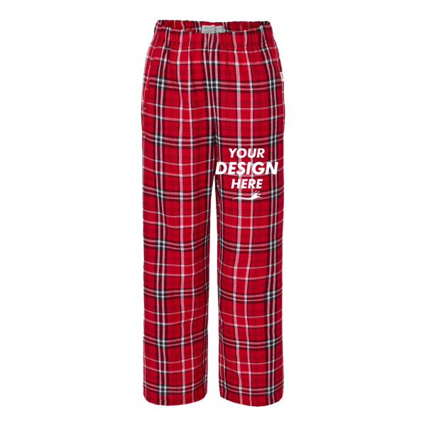 Boxercraft Youth Flannel Pants, Red / white, Front view, Mockup
